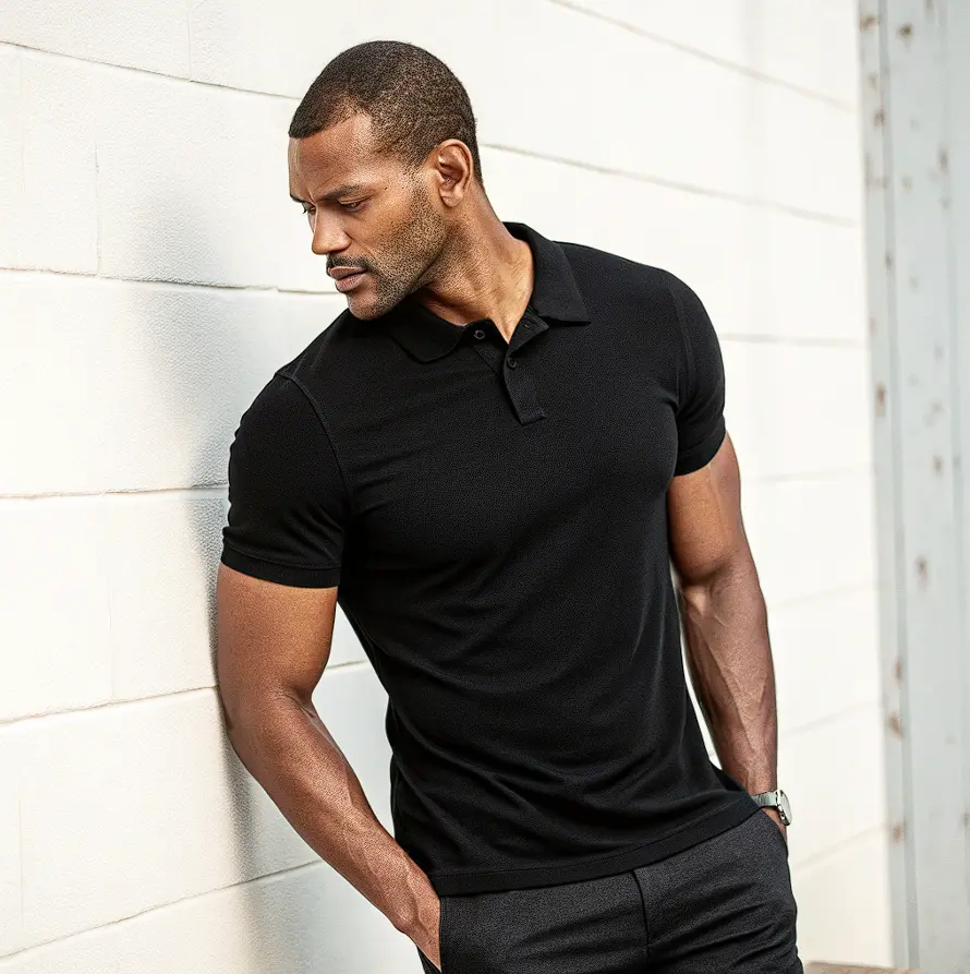 Honeycomb Texture Polo Black