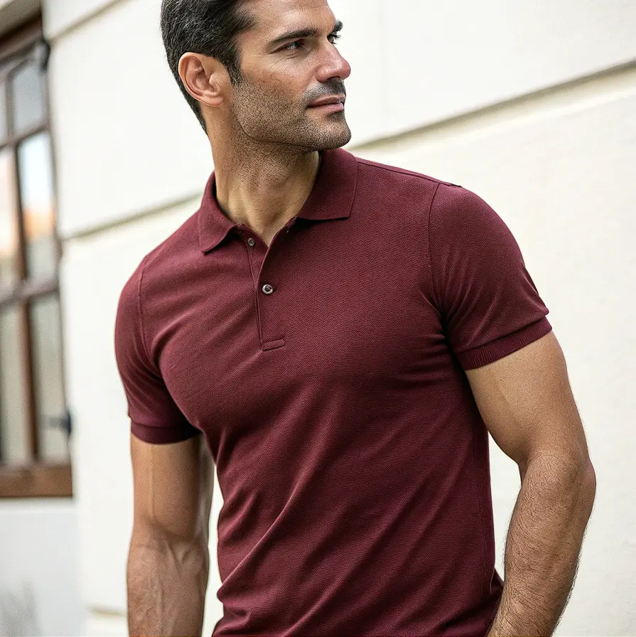 Honeycomb Texture Polo Maroon