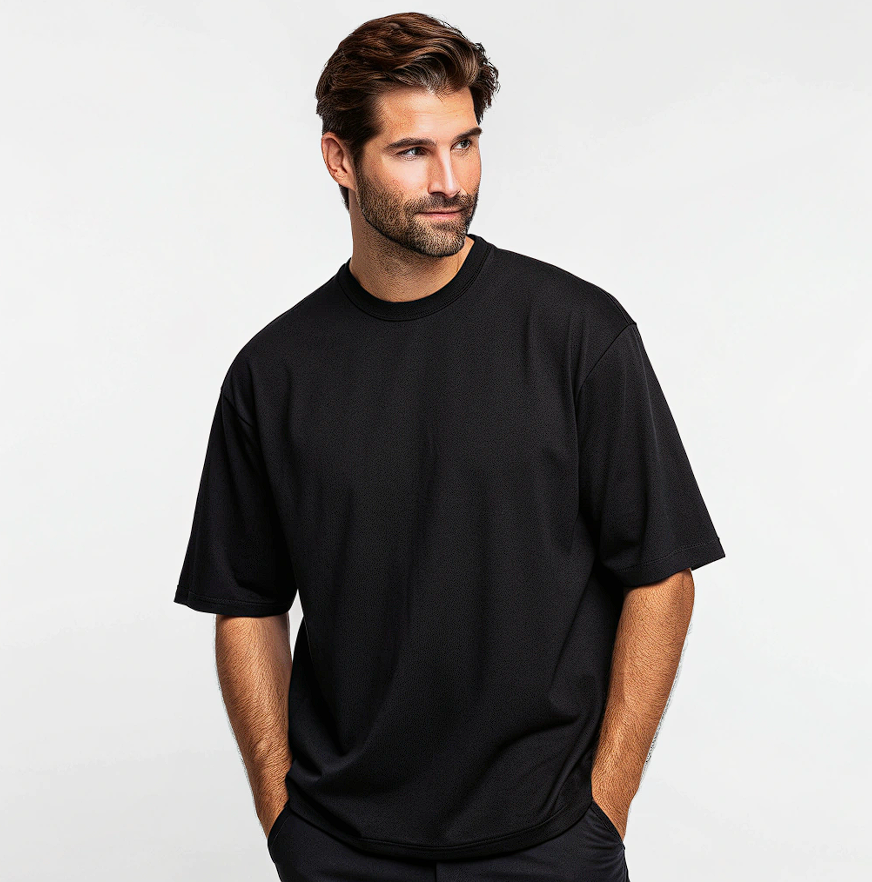 Over-size Black French Terry Cotton