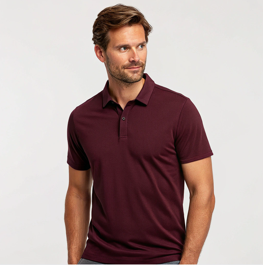 Honeycomb Texture Polo Maroon - Image 3